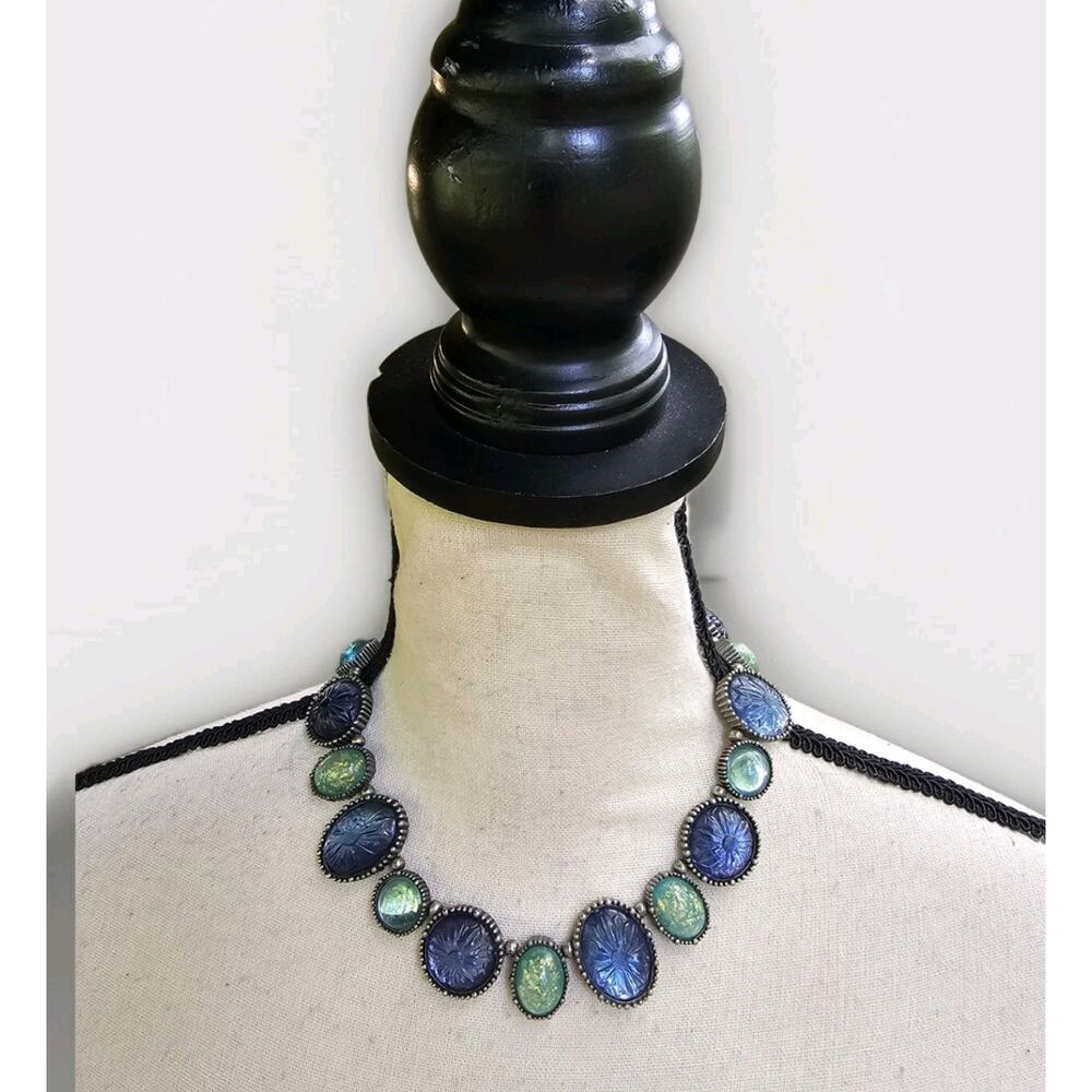 Vintage AVON SP Necklace Blue & Green Lucite Cabochon Collectible Radiant